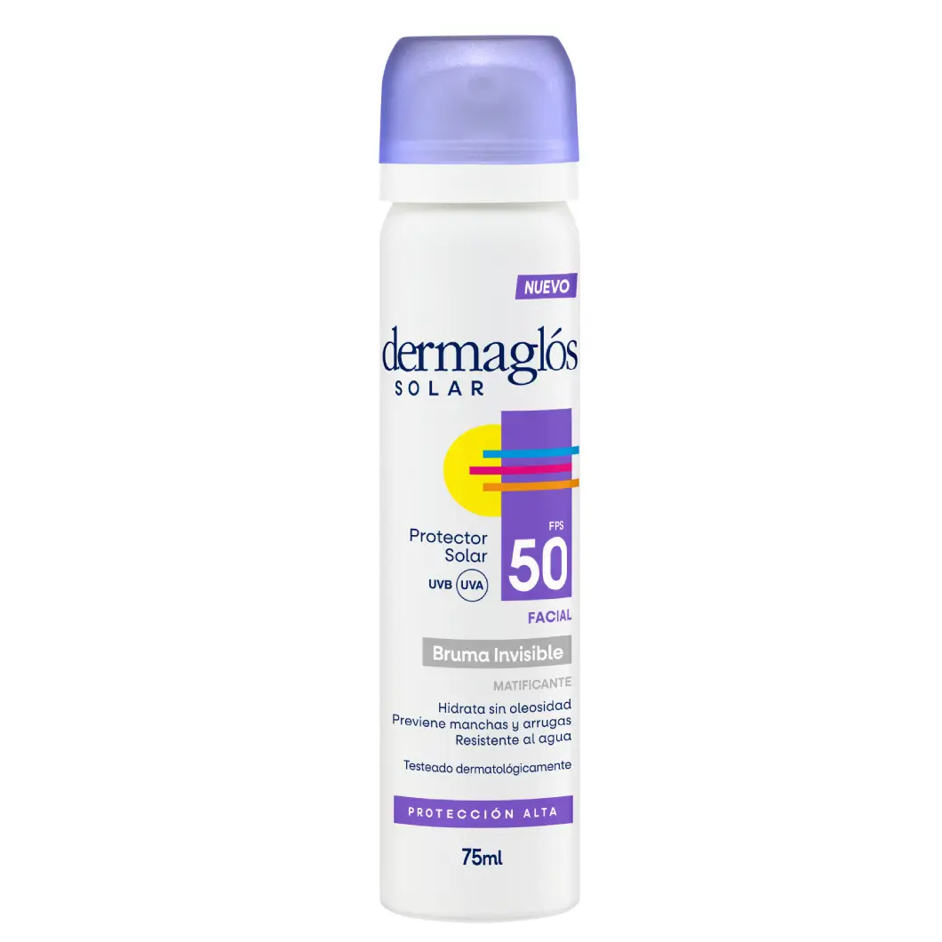DERMAGLOS PROTECTOR SOLAR FACIAL EN BRUMA FPS50 X 75 ML.